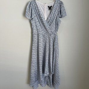 New DKNY Blue Flutter Sleeve Surplice Midi Dress